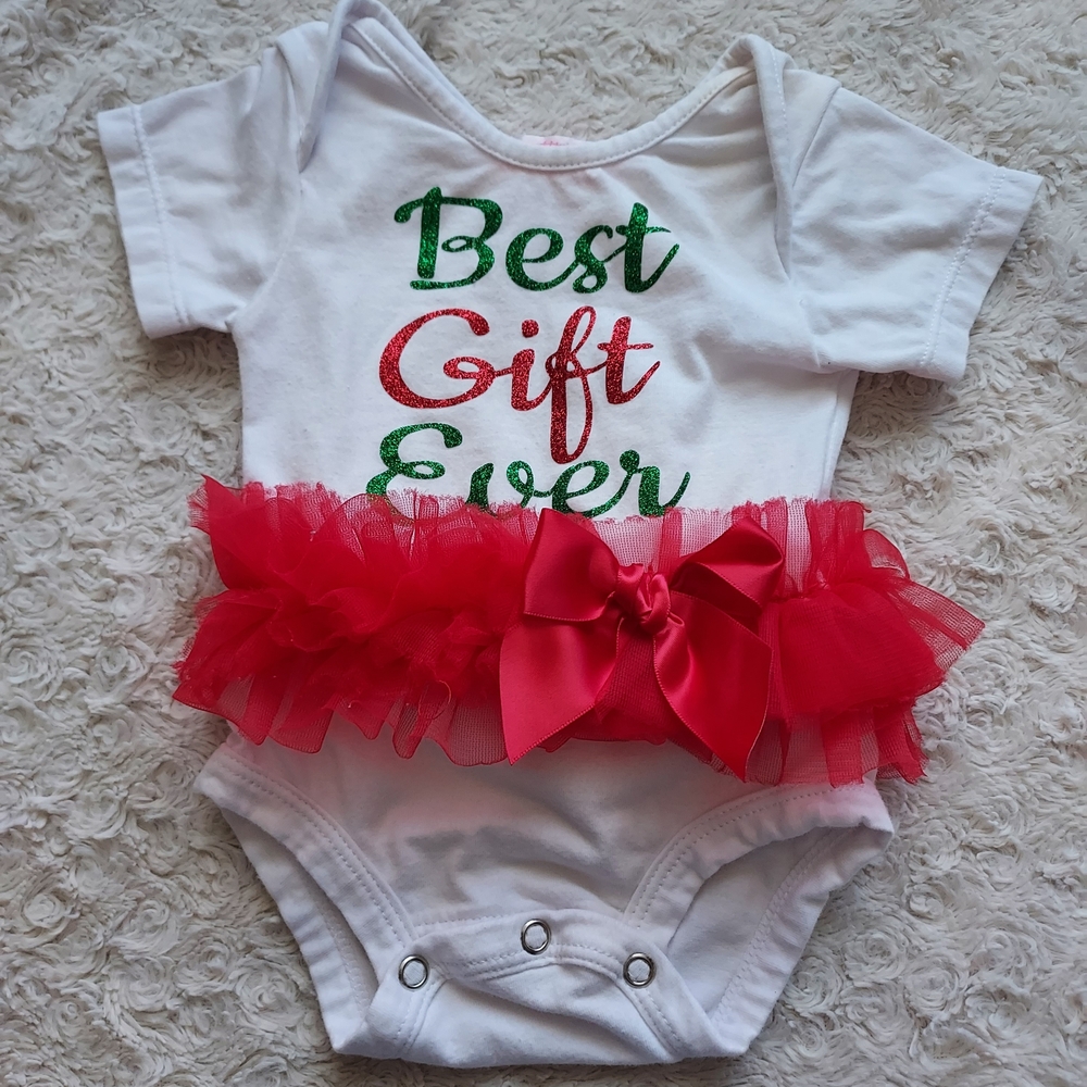 Popatu Baby Girl Festive Holiday Christmas Frilly Tutu Onesie "Best Gift Ever"